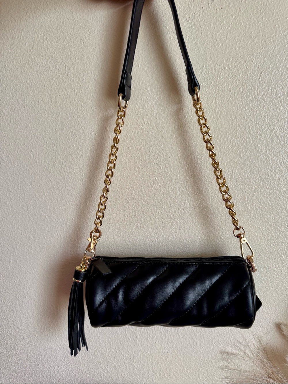 Black Quilted Cylinder cosmetic bag